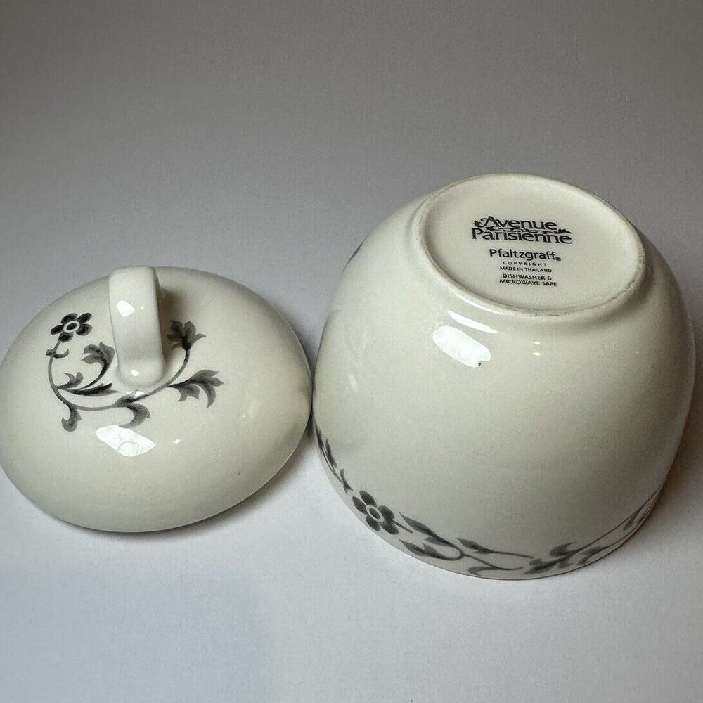 Pfaltzgraff Avenue Parisienne Sugar Bowl Kitchen Collectable Gray & White Floral - Picture 8 of 9